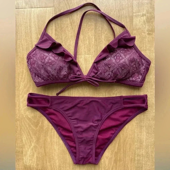 Xhilaration Maroon Bikini Set, Women’s Lace and Ruffle Bikini Set, Target Swim - Picture 1 of 16